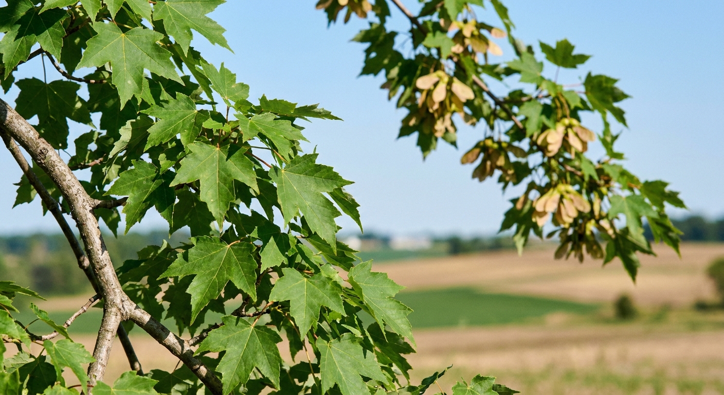 Seedless maple tree branch without seed pods compared to regular maple in Northeast Indiana