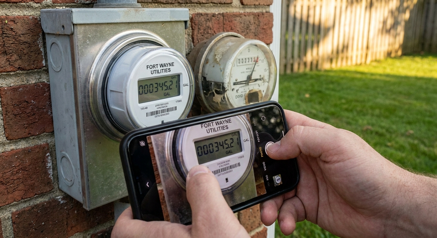 Water meter monitored for smart sprinkler savings on Fort Wayne property showing reduced water consumption and cost benefits